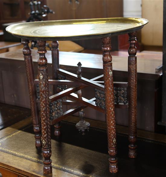 Circular Benares brass topped table